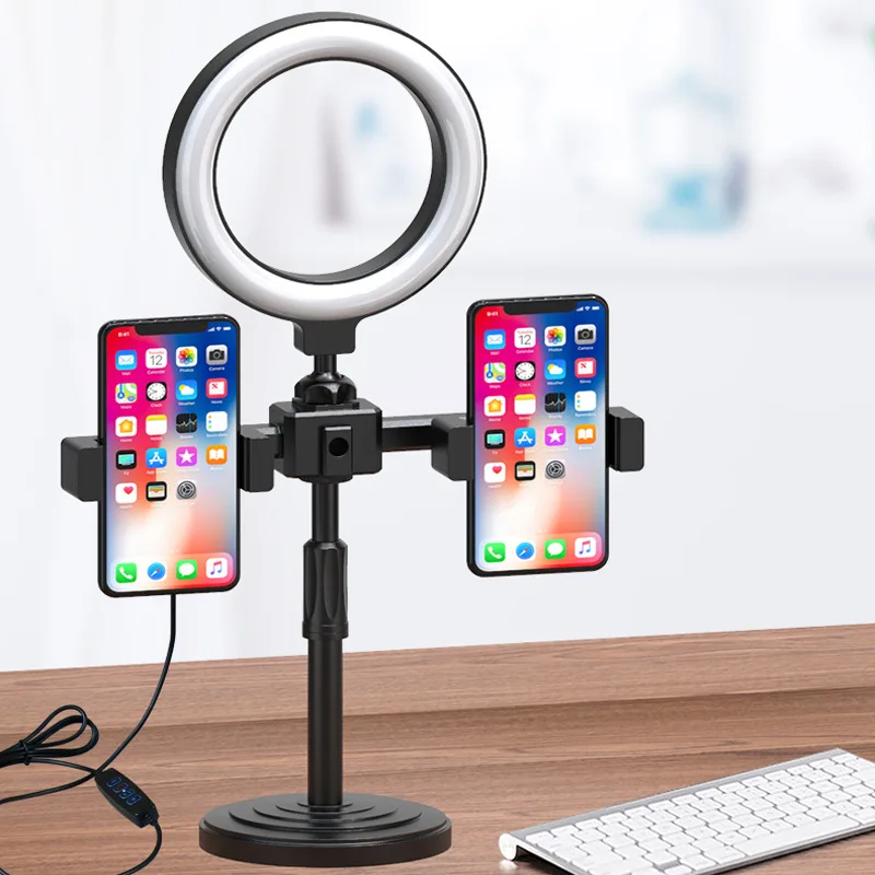 2024 New Live Streaming Fixed Video Vlog Holder Desktop Premium LED Ring Light Flexible Mini Selfie Stick Tripod Stand For Phone