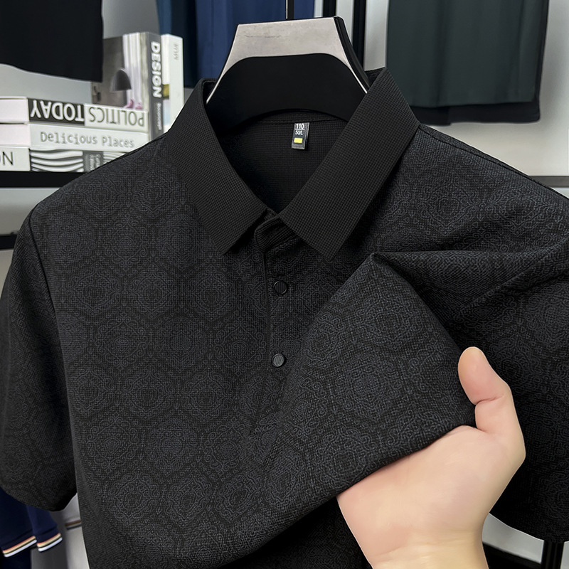 "Nyota wa Afrika"Men Short Sleeve Waffle Texture Polo Shirt Full Print Fashion Middle-aged Father Summer Tee