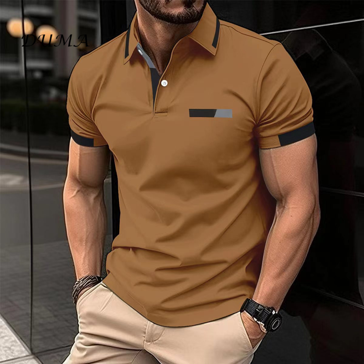 "Nyota wa Afrika"Men Leisure POLO shirt Chest Lapel collar Button Business T-shirt tops