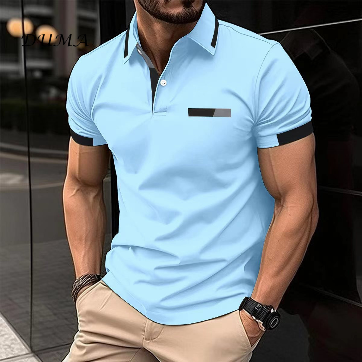 "Nyota wa Afrika"Men Leisure POLO shirt Chest Lapel collar Button Business T-shirt tops