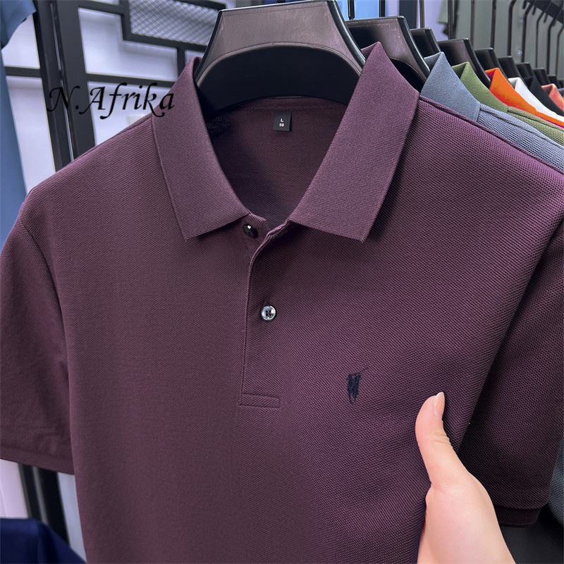"Nyota wa Afrika"Men Solid Embroidery Polo Shirt Summer Breathable Business Casual Lapel Short Sleeve T-shirt