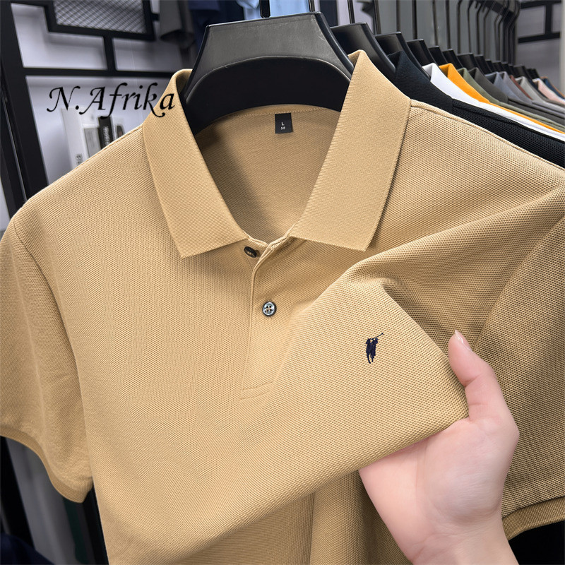 "Nyota wa Afrika"Men Solid Embroidery Polo Shirt Summer Breathable Business Casual Lapel Short Sleeve T-shirt