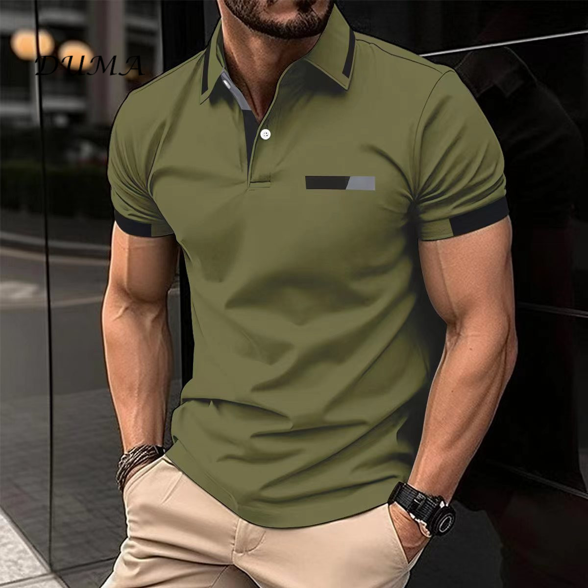 "Nyota wa Afrika"Men Leisure POLO shirt Chest Lapel collar Button Business T-shirt tops