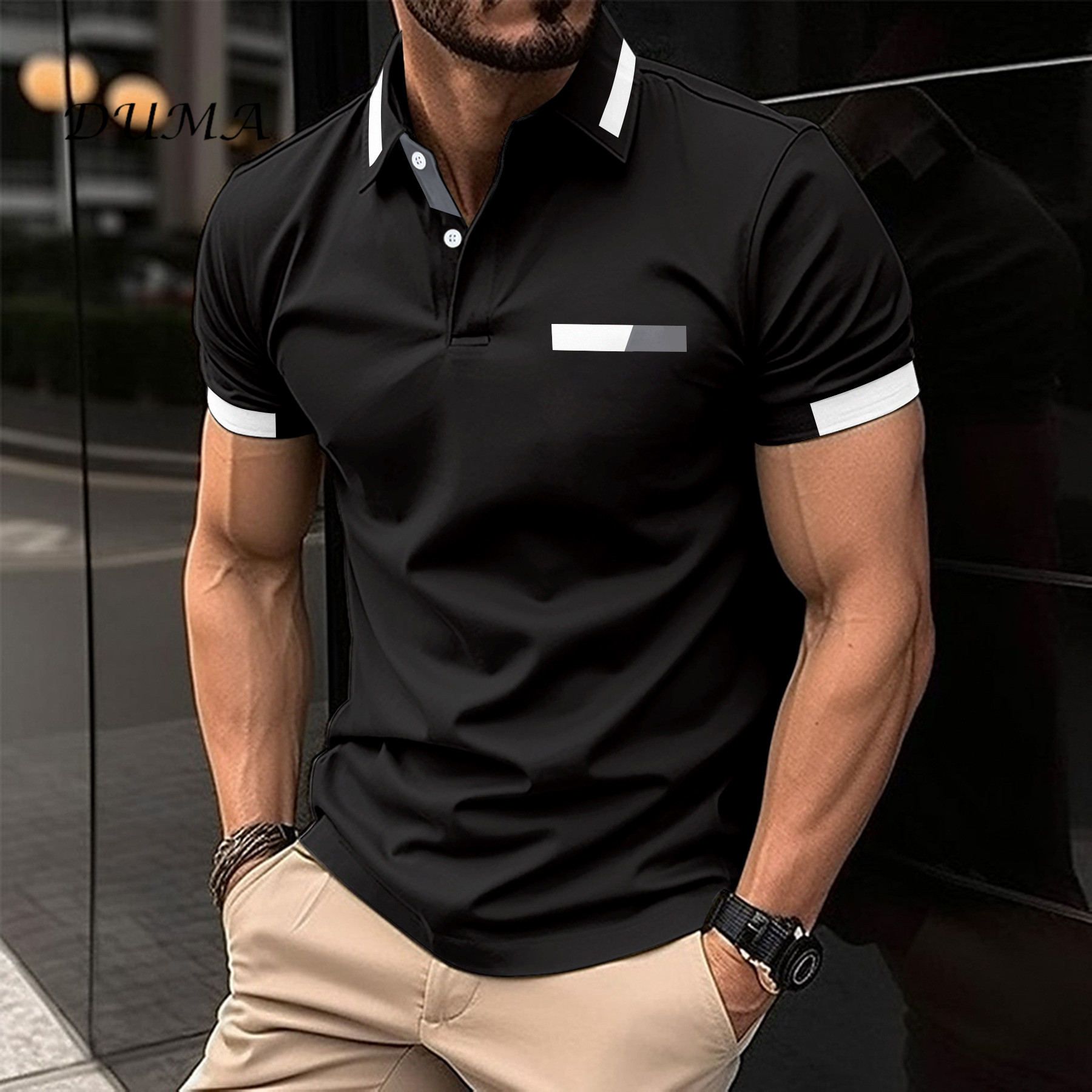 "Nyota wa Afrika"Men Leisure POLO shirt Chest Lapel collar Button Business T-shirt tops