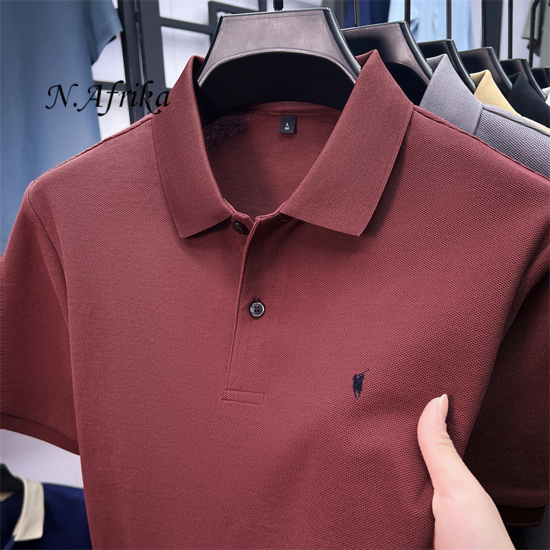 "Nyota wa Afrika"Men Solid Embroidery Polo Shirt Summer Breathable Business Casual Lapel Short Sleeve T-shirt