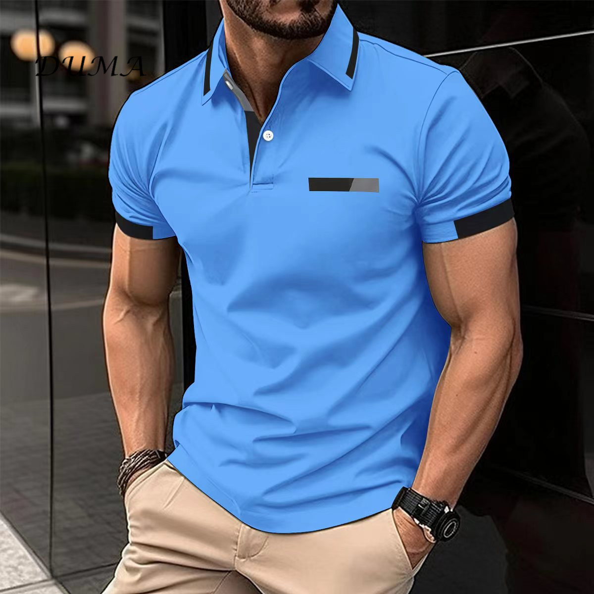 "Nyota wa Afrika"Men Leisure POLO shirt Chest Lapel collar Button Business T-shirt tops