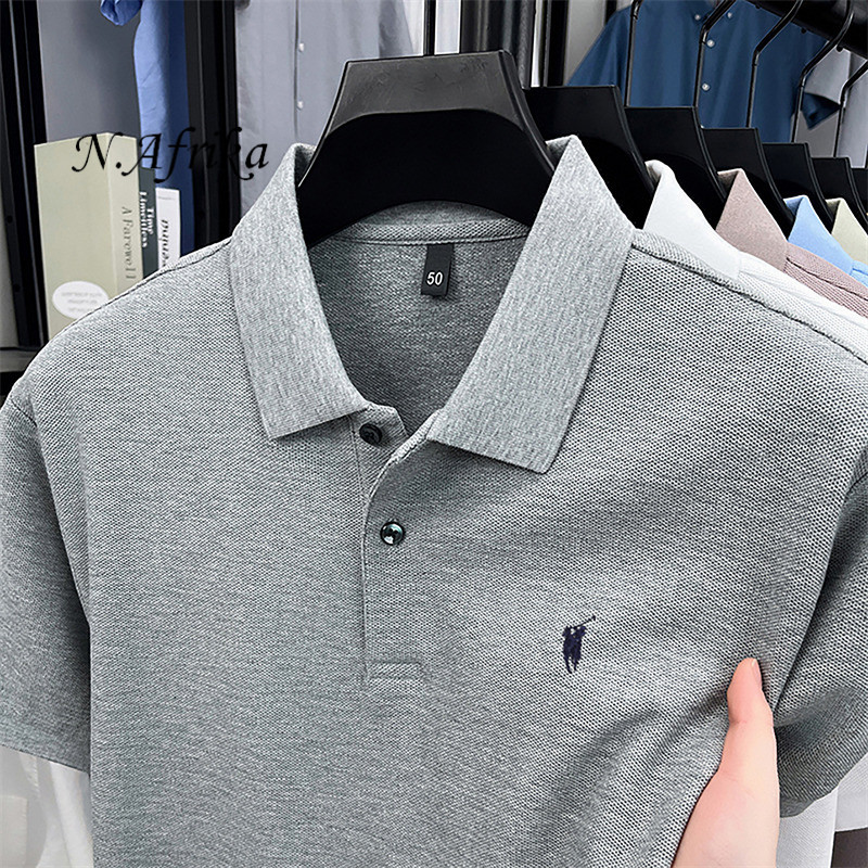 "Nyota wa Afrika"Men Solid Embroidery Polo Shirt Summer Breathable Business Casual Lapel Short Sleeve T-shirt