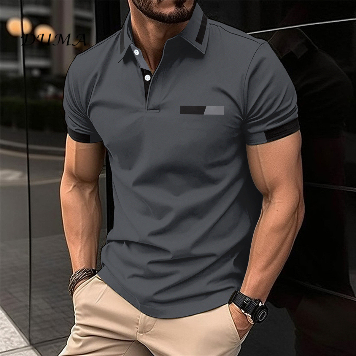 "Nyota wa Afrika"Men Leisure POLO shirt Chest Lapel collar Button Business T-shirt tops