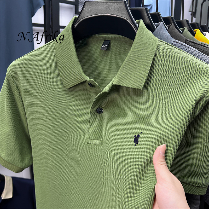 "Nyota wa Afrika"Men Solid Embroidery Polo Shirt Summer Breathable Business Casual Lapel Short Sleeve T-shirt