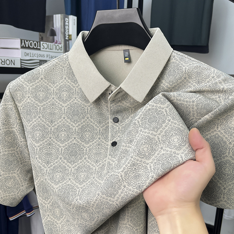 "Nyota wa Afrika"Men Short Sleeve Waffle Texture Polo Shirt Full Print Fashion Middle-aged Father Summer Tee