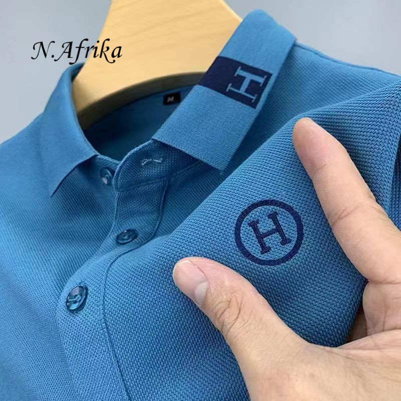 "Nyota wa Afrika" POLO shirt summer H letter Embroidery business affairs leisure time Short sleeve Lapel collar Men's T-shirt