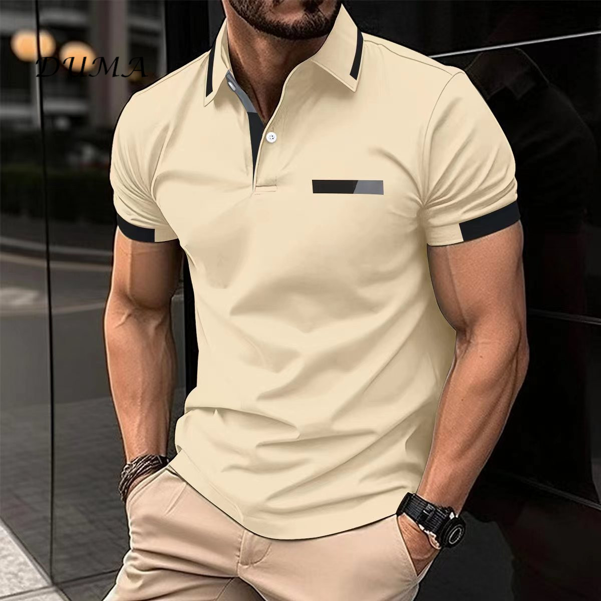 "Nyota wa Afrika"Men Leisure POLO shirt Chest Lapel collar Button Business T-shirt tops