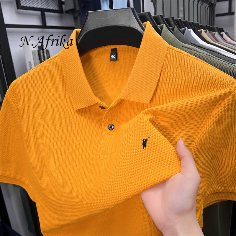"Nyota wa Afrika"Men Solid Embroidery Polo Shirt Summer Breathable Business Casual Lapel Short Sleeve T-shirt