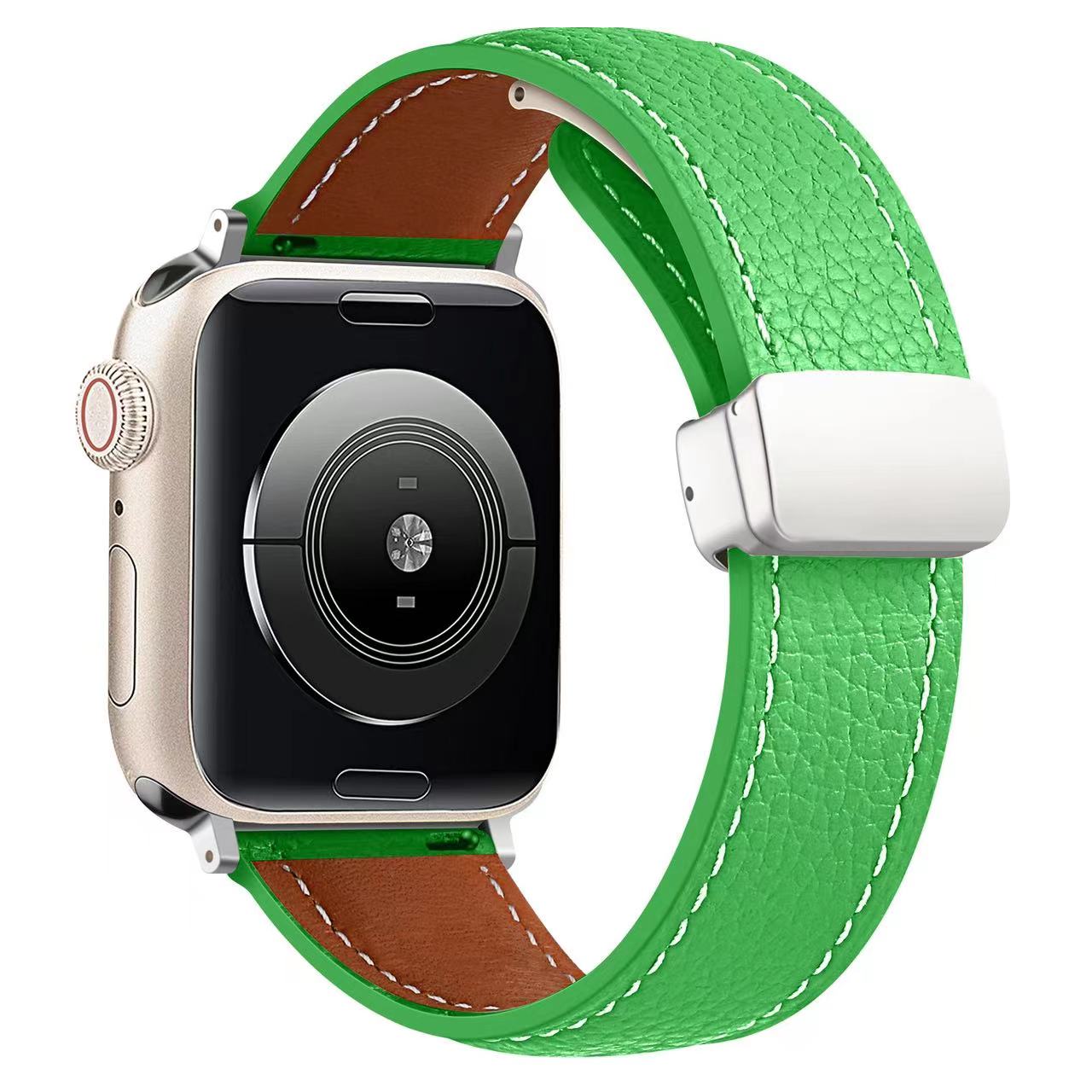 Leather Magnetic Buckle Strap for Apple Watch 44mm 42mm 46mm 45mm 41mm Ultra2 49mm Leather Band for iWatch Series 10 9 8 7 6 5