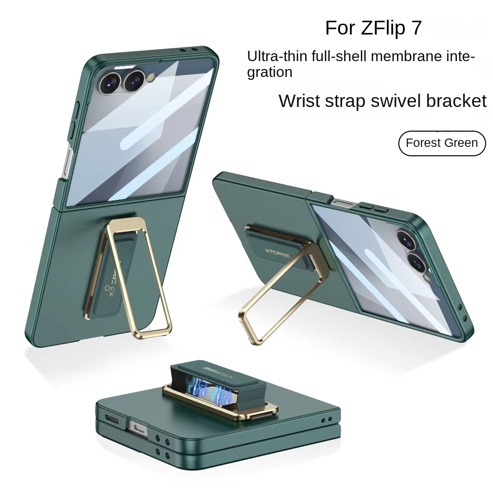 Magnetic Wristband Case For Samsung Galaxy Z Flip 7 Phone Cover With Rotating Kickstand Built in Small Screen Protector Funda