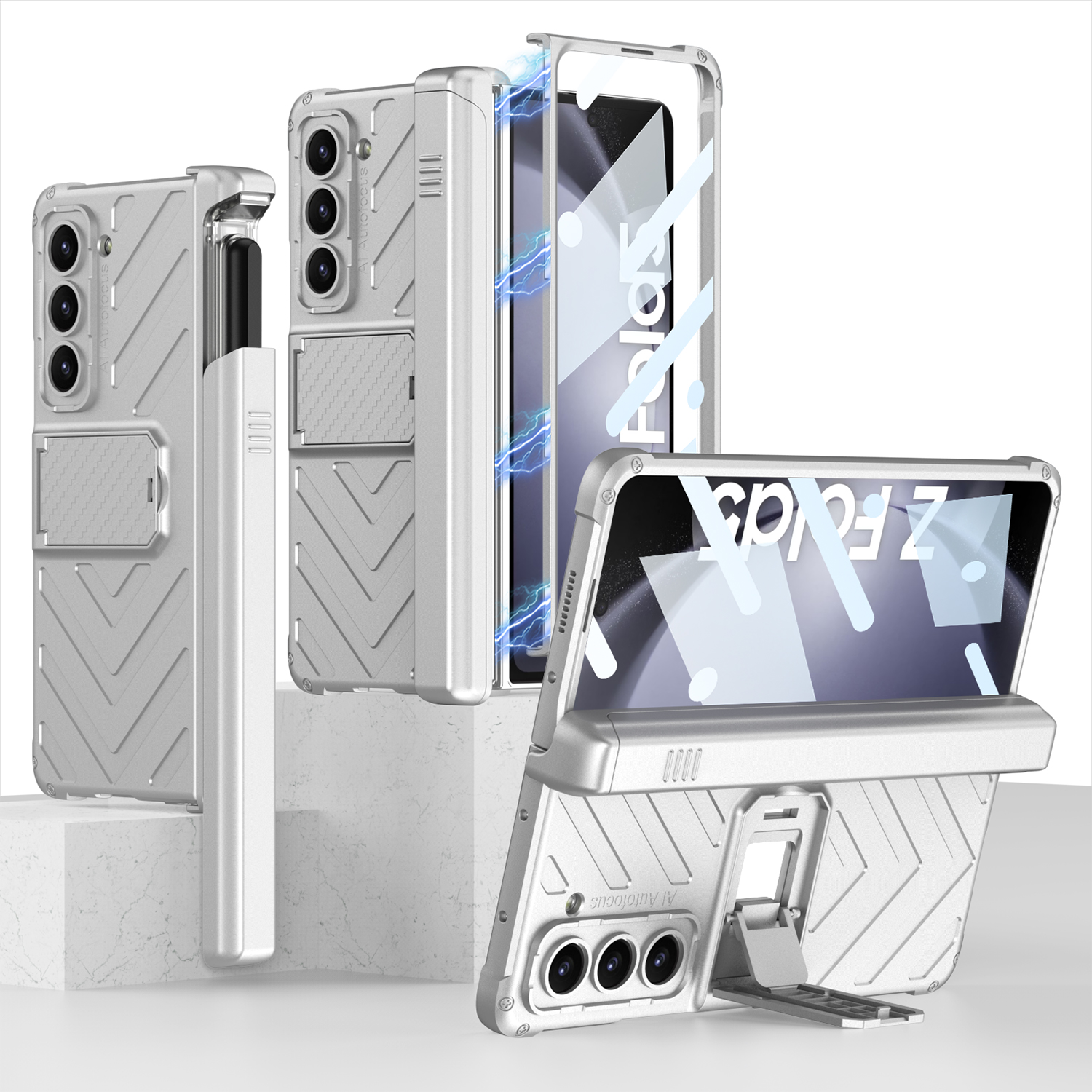 Hard Armour Magnetic Hinge Protection Pen Holder Cover for Samsung Galaxy Z Fold 5 Case Shockproof with Screen Protector Bracket
