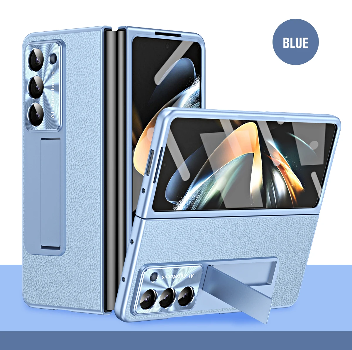 High-End Luxury Leather AG Frosted Hard PC Back Cover Case for Samsung Galaxy Z Fold 6 5 with Glass Screen Protector Phone Stand