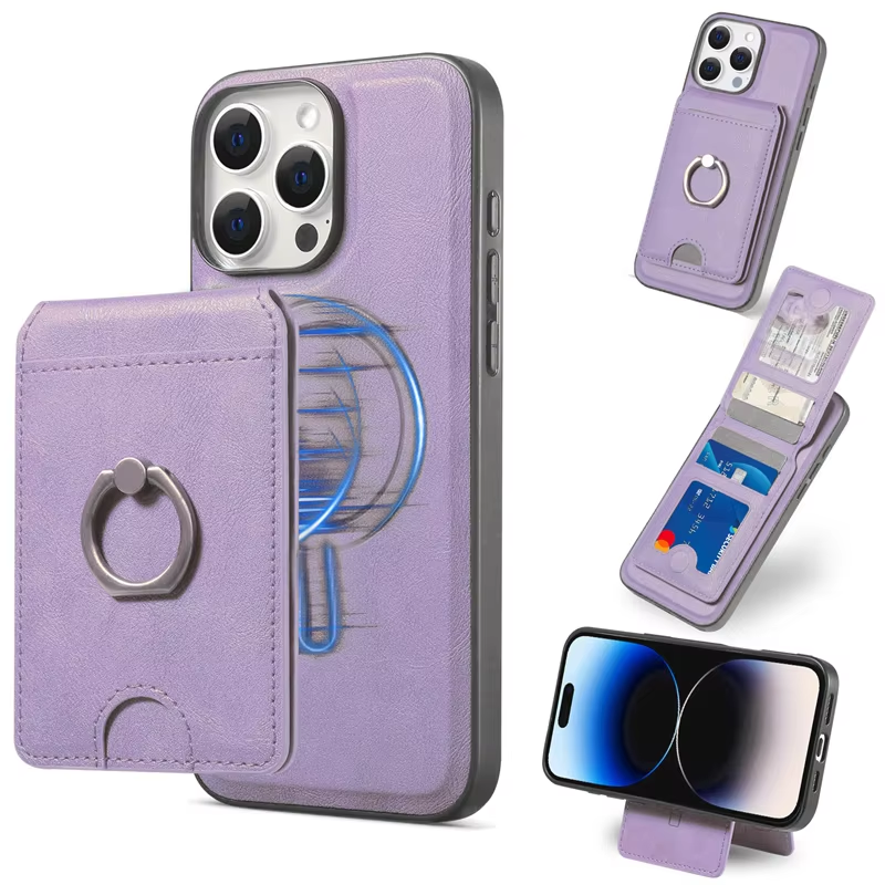 2 in 1 Magnetic Magsafe Leather Flip Wallet Ring Holder Case For iPhone 16 15 14 13 12 17 Pro Max Plus 17Air Safe Stand Cover