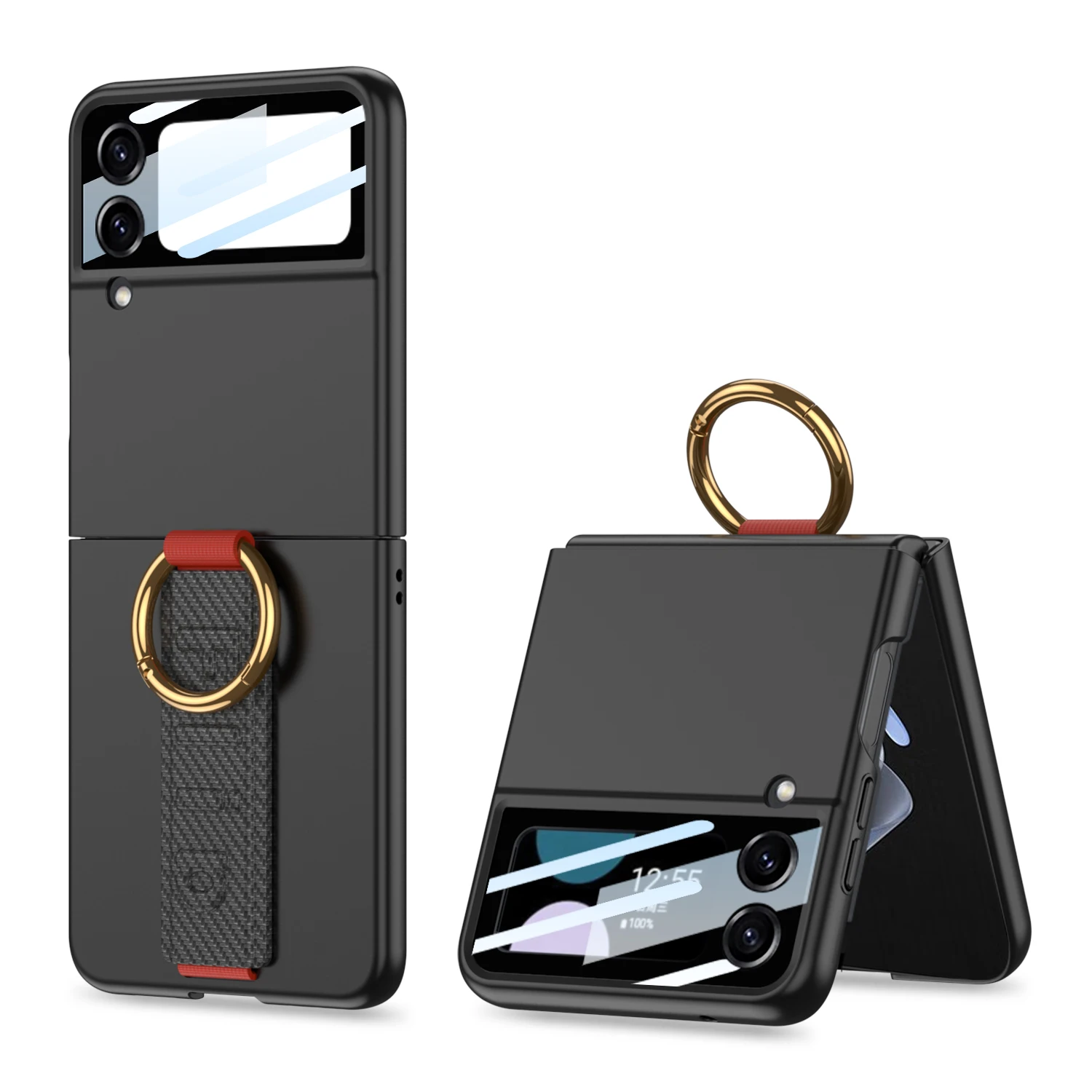 Ultra Thin Hard PC Shockproof Phone Cover for Samsung Galaxy Z Flip 6 5 4 3 5G Case with Wrist Band Ring Small Screen Protector