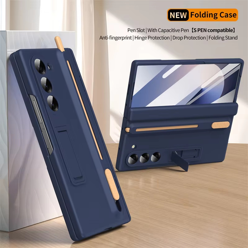 360 Full Protection Hinge Case For Samsung Galaxy Z Fold 5 4 6 3 Original With Touch Pen Folding Cover Tempered Glass Film Stand