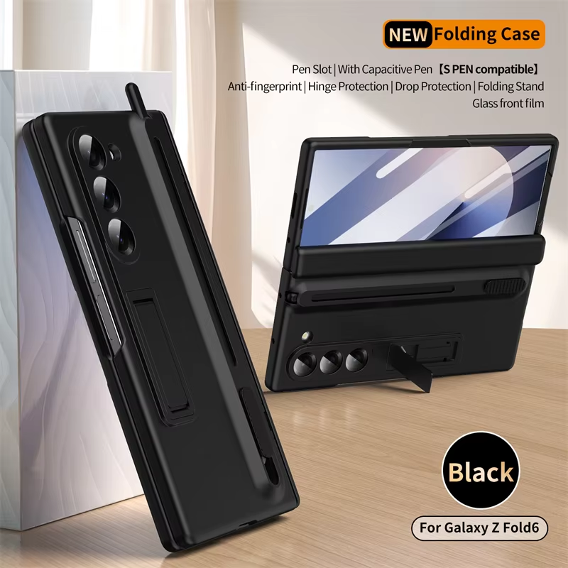 360 Full Protection Hinge Case For Samsung Galaxy Z Fold 5 4 6 3 Original With Touch Pen Folding Cover Tempered Glass Film Stand
