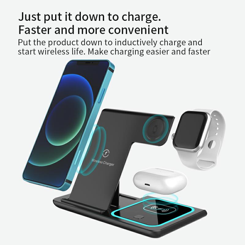 15W Fast Qi Wireless Charger Stand For iPhone 13 12 11 XS XR X 8 3 in 1 Charging Dock Station for Apple Watch 7 6 SE Airpods Pro