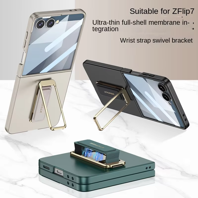 Magnetic Wristband Case For Samsung Galaxy Z Flip 7 Phone Cover With Rotating Kickstand Built in Small Screen Protector Funda
