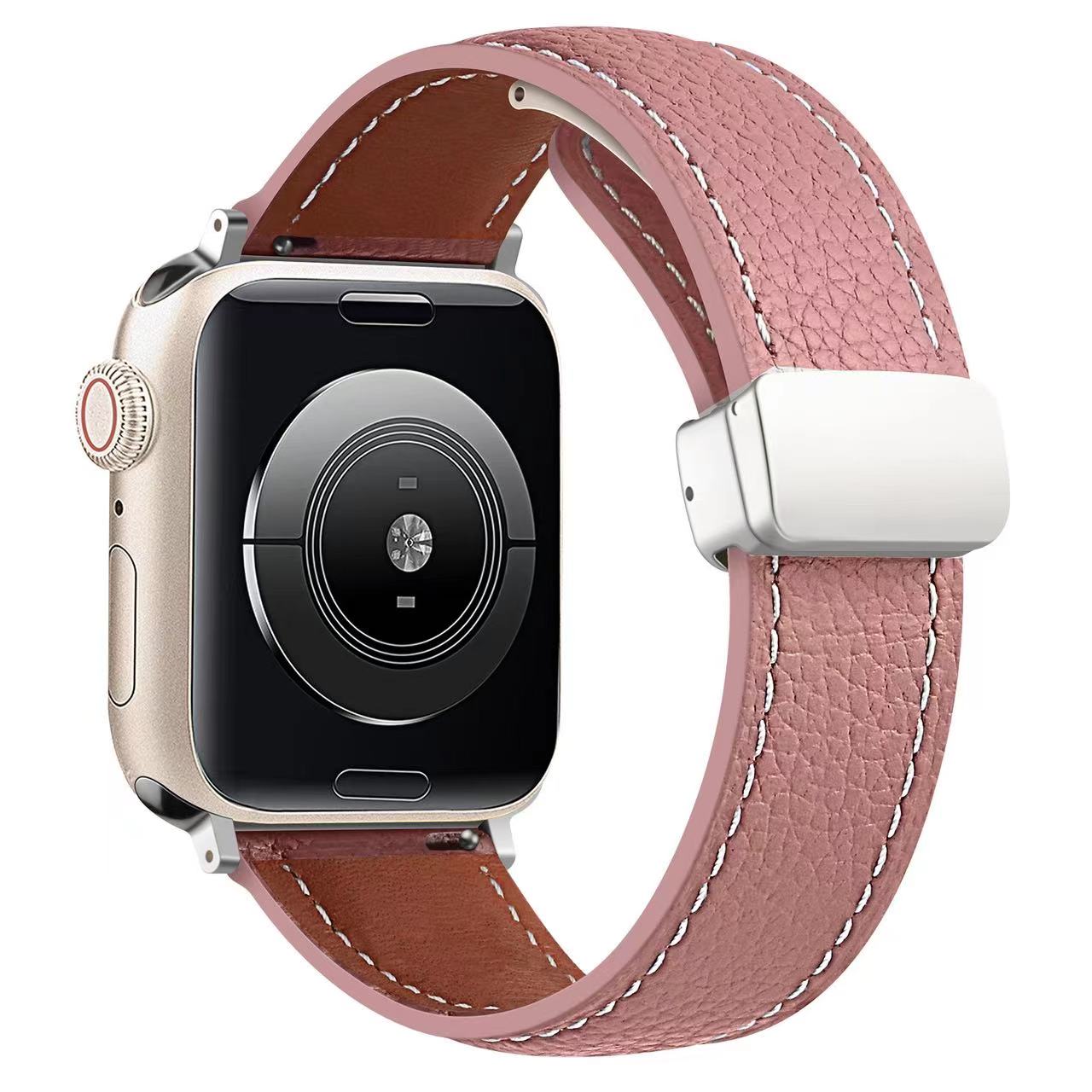 Leather Magnetic Buckle Strap for Apple Watch 44mm 42mm 46mm 45mm 41mm Ultra2 49mm Leather Band for iWatch Series 10 9 8 7 6 5