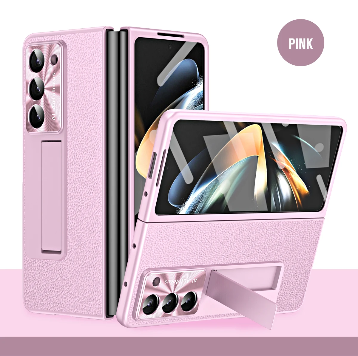 High-End Luxury Leather AG Frosted Hard PC Back Cover Case for Samsung Galaxy Z Fold 6 5 with Glass Screen Protector Phone Stand