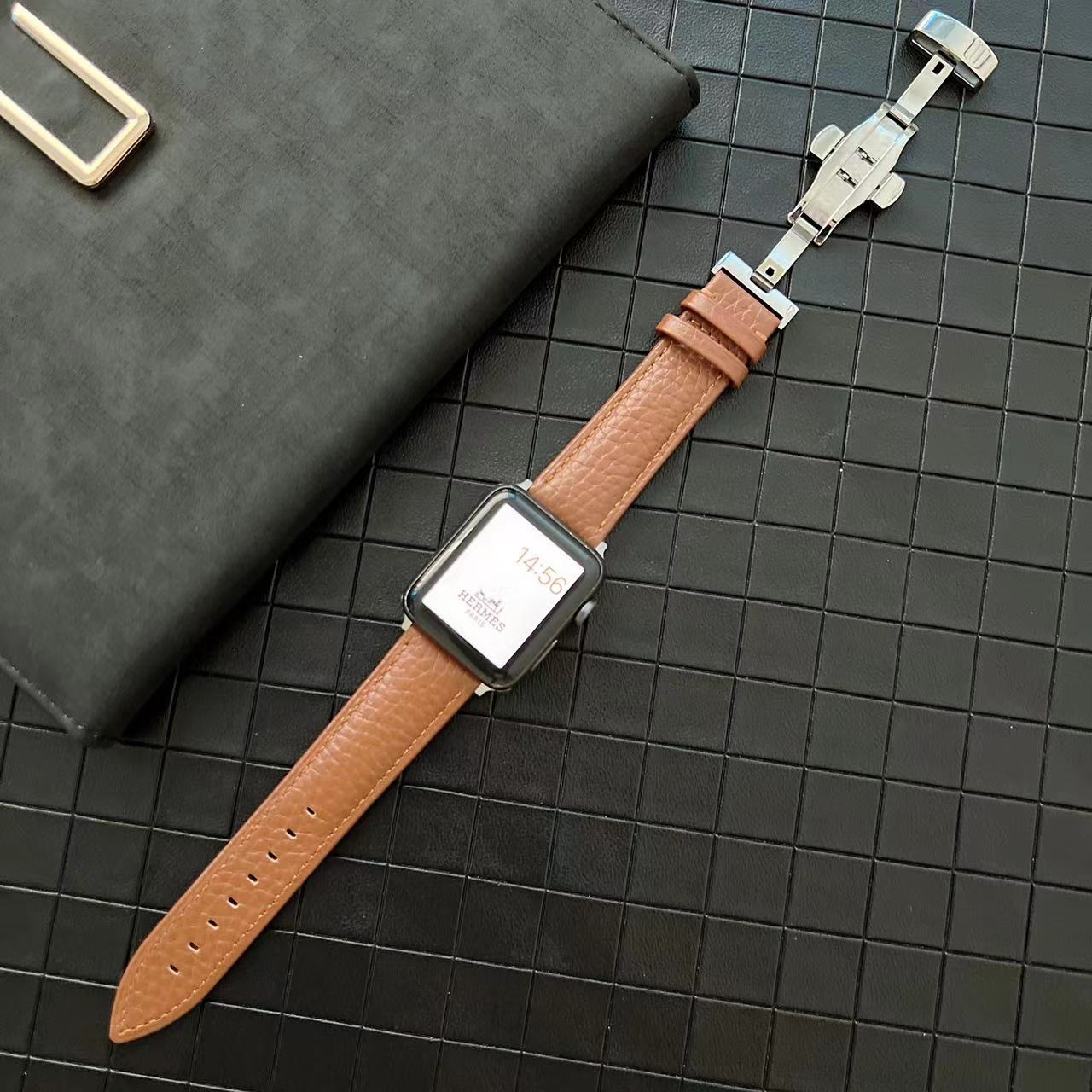 Genuine Leather Watchband for Apple Watch 40 41 mm Grainy Design Strap For IWatch 10 9 Ultra 8 7 6 5 Wristband 42 44 45 46 49 mm