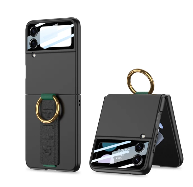 Ultra Thin Hard PC Shockproof Phone Cover for Samsung Galaxy Z Flip 6 5 4 3 5G Case with Wrist Band Ring Small Screen Protector