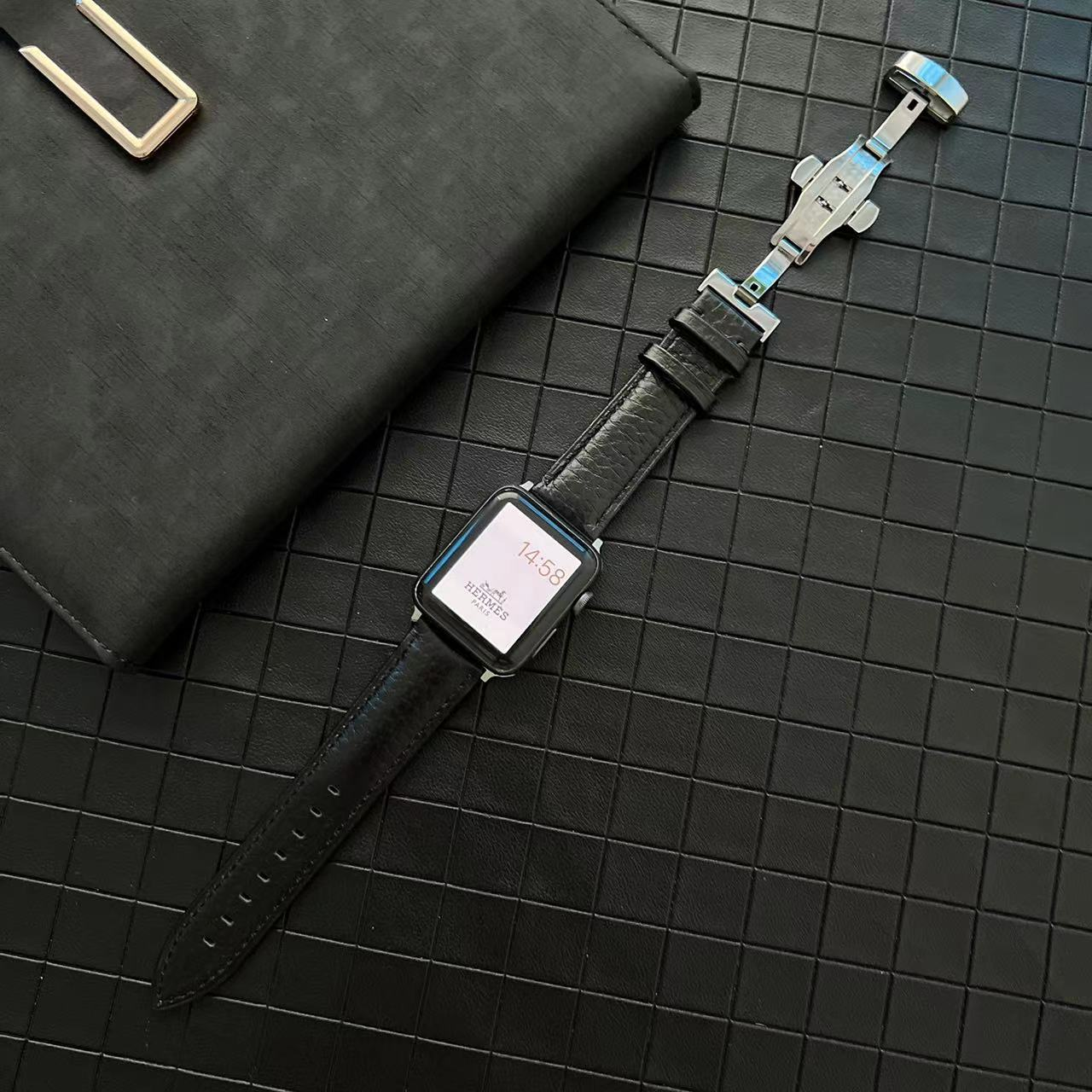 Genuine Leather Watchband for Apple Watch 40 41 mm Grainy Design Strap For IWatch 10 9 Ultra 8 7 6 5 Wristband 42 44 45 46 49 mm