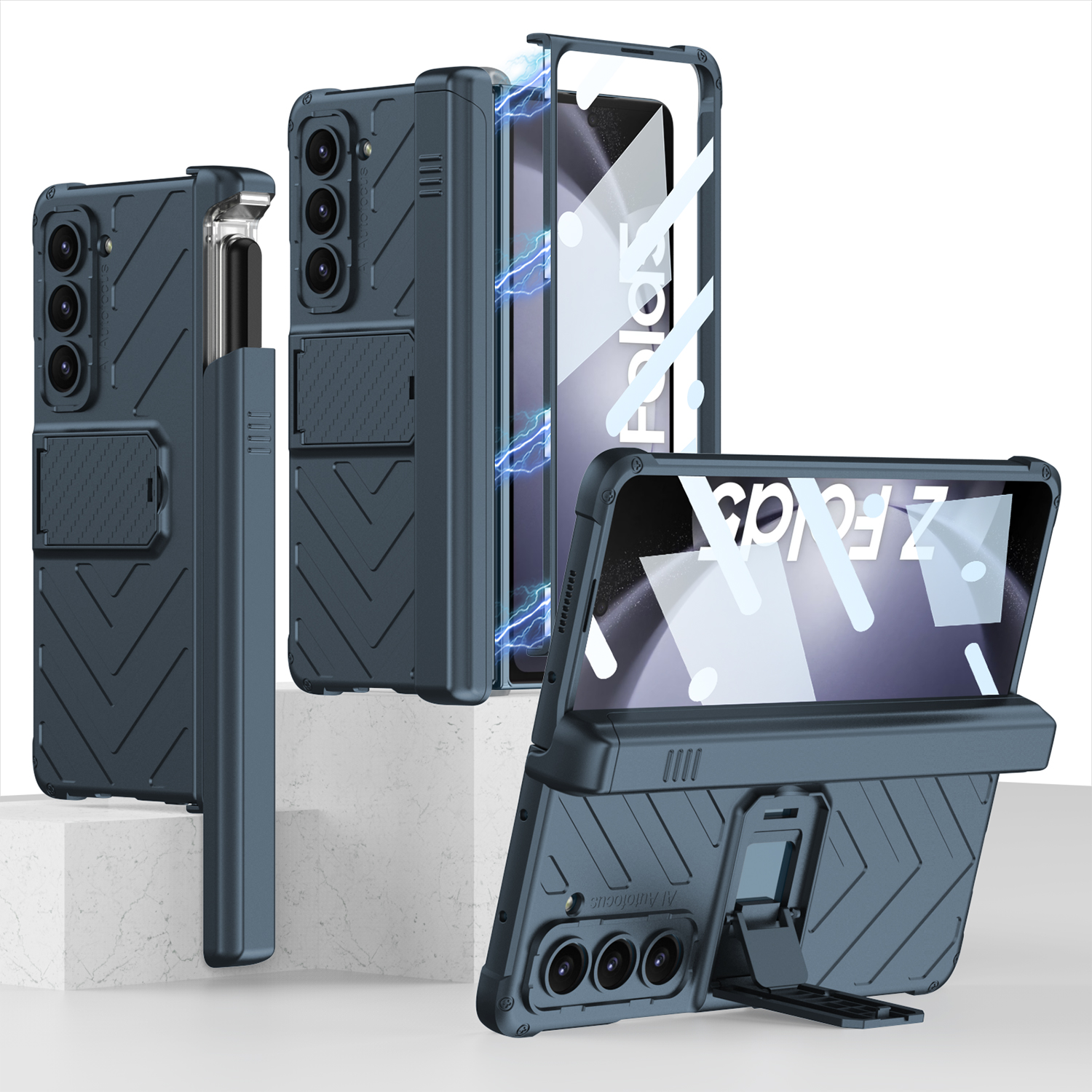 Hard Armour Magnetic Hinge Protection Pen Holder Cover for Samsung Galaxy Z Fold 5 Case Shockproof with Screen Protector Bracket