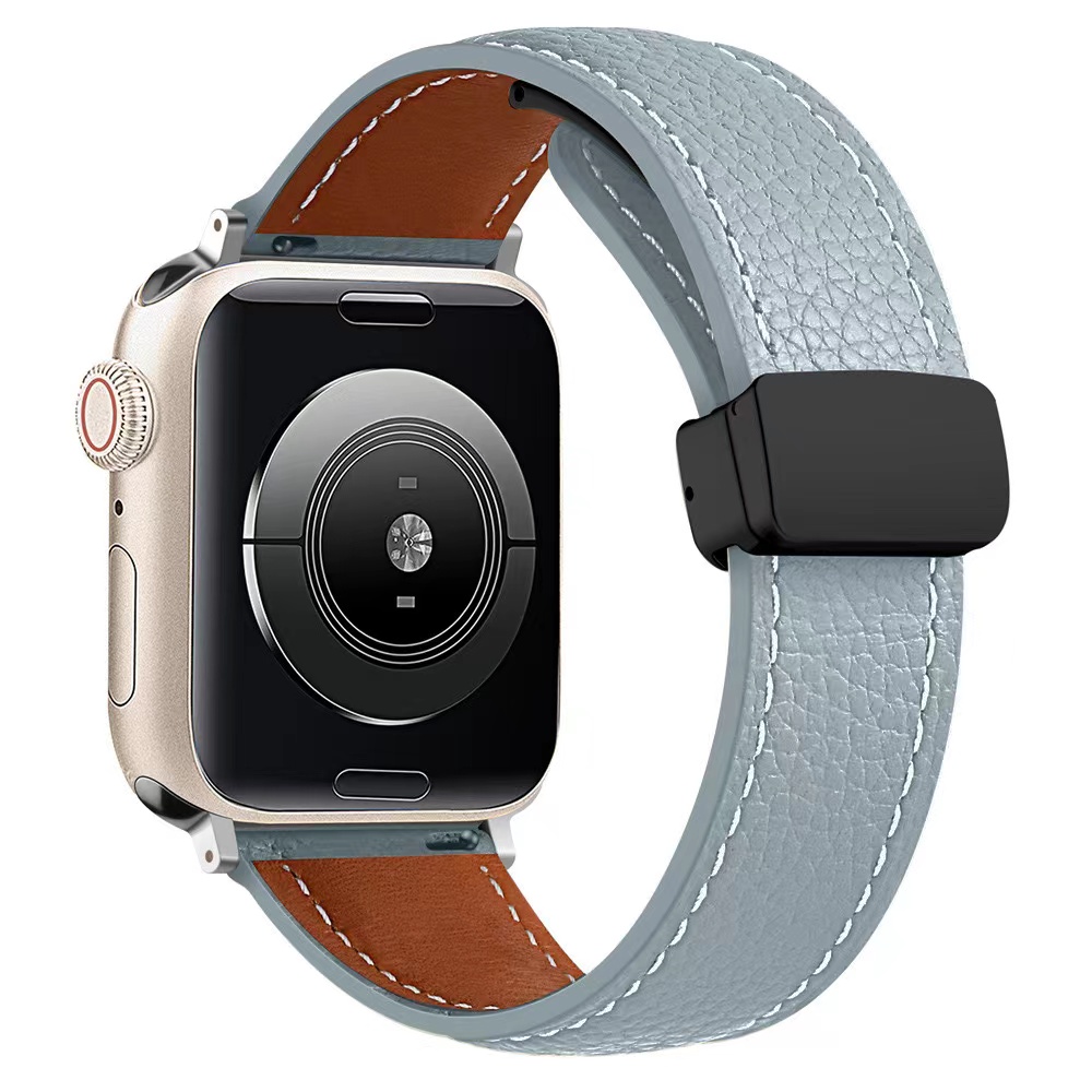Leather Magnetic Buckle Strap for Apple Watch 44mm 42mm 46mm 45mm 41mm Ultra2 49mm Leather Band for iWatch Series 10 9 8 7 6 5