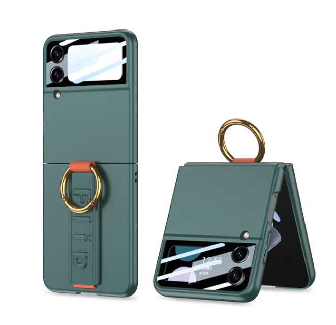 Ultra Thin Hard PC Shockproof Phone Cover for Samsung Galaxy Z Flip 6 5 4 3 5G Case with Wrist Band Ring Small Screen Protector