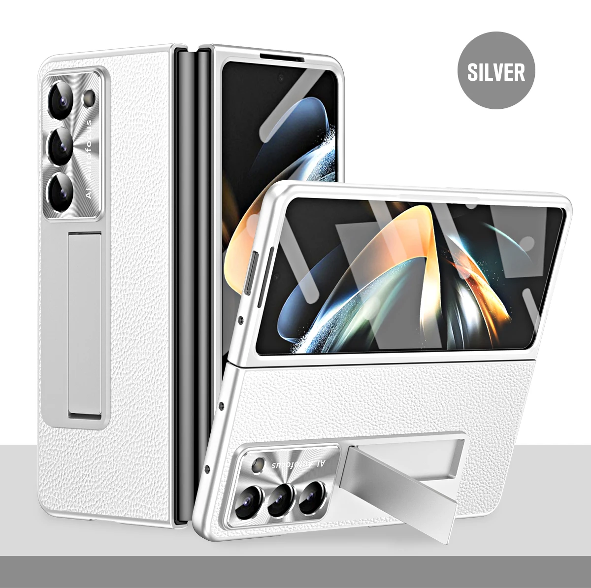 High-End Luxury Leather AG Frosted Hard PC Back Cover Case for Samsung Galaxy Z Fold 6 5 with Glass Screen Protector Phone Stand