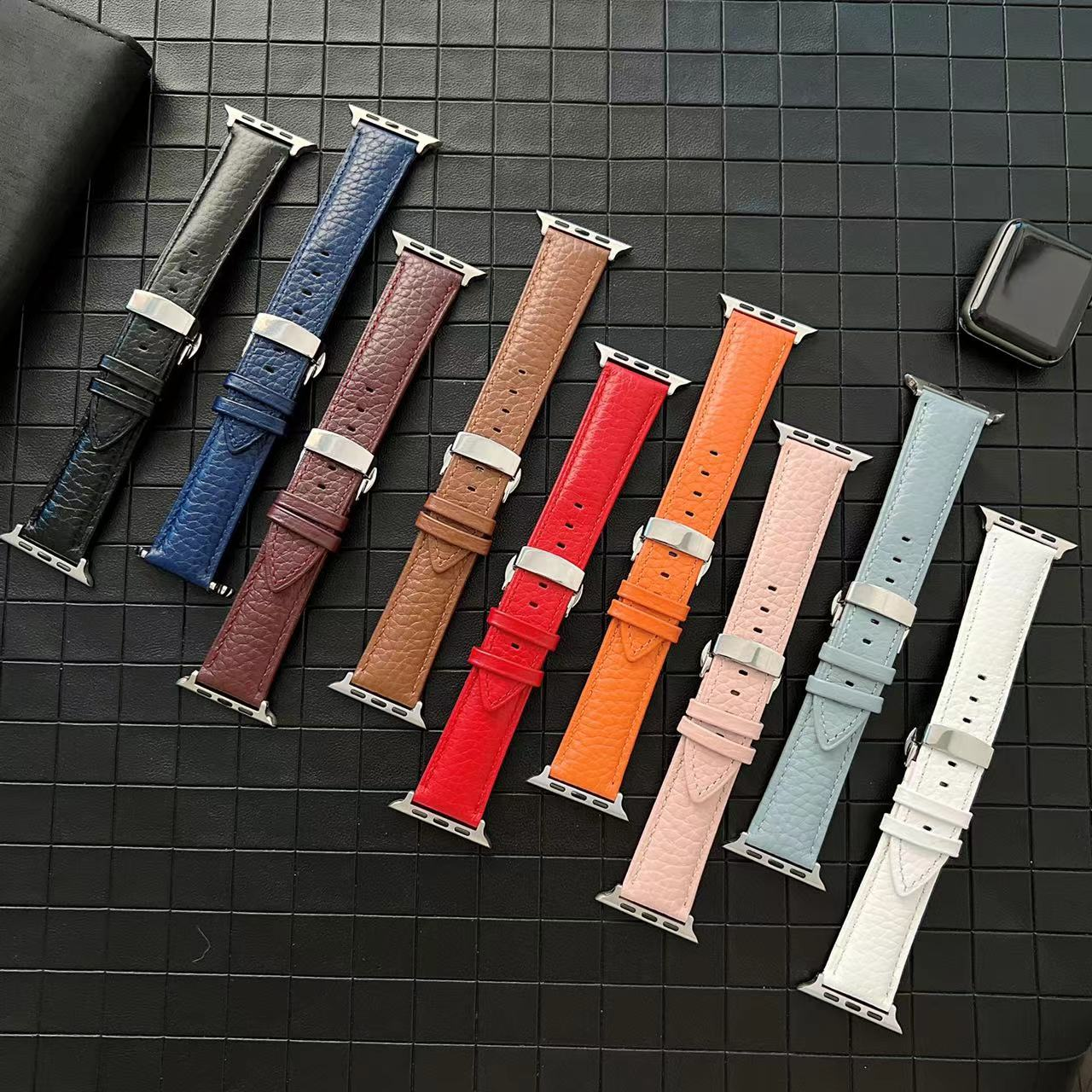 Genuine Leather Watchband for Apple Watch 40 41 mm Grainy Design Strap For IWatch 10 9 Ultra 8 7 6 5 Wristband 42 44 45 46 49 mm