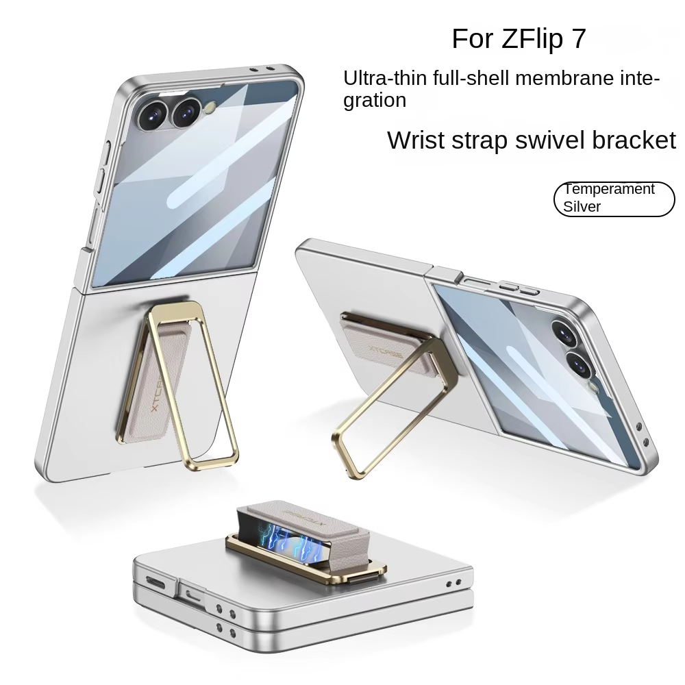 Magnetic Wristband Case For Samsung Galaxy Z Flip 7 Phone Cover With Rotating Kickstand Built in Small Screen Protector Funda