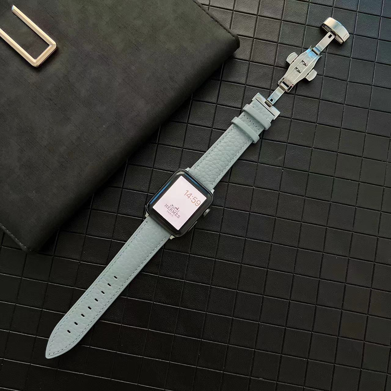 Genuine Leather Watchband for Apple Watch 40 41 mm Grainy Design Strap For IWatch 10 9 Ultra 8 7 6 5 Wristband 42 44 45 46 49 mm