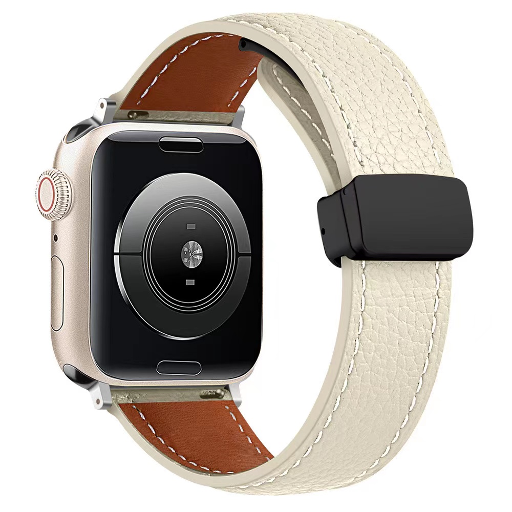 Leather Magnetic Buckle Strap for Apple Watch 44mm 42mm 46mm 45mm 41mm Ultra2 49mm Leather Band for iWatch Series 10 9 8 7 6 5