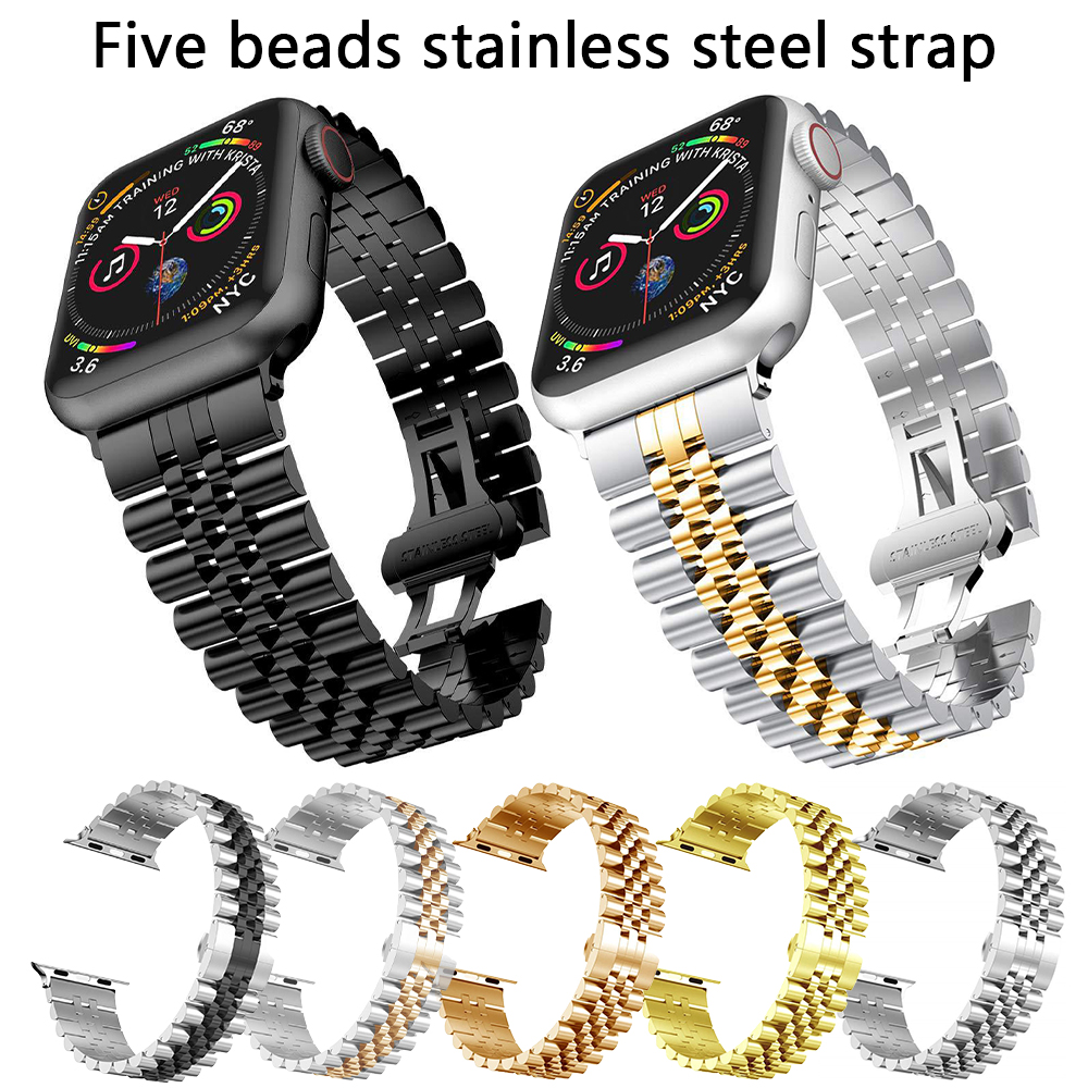 Five Beads Stainless Steel Strap For Apple Watch Series 10 9 8 7 6 5 SE For iwatch Ultra 49mm 45mm 41mm 44mm 42mm 46mm 40mm Band