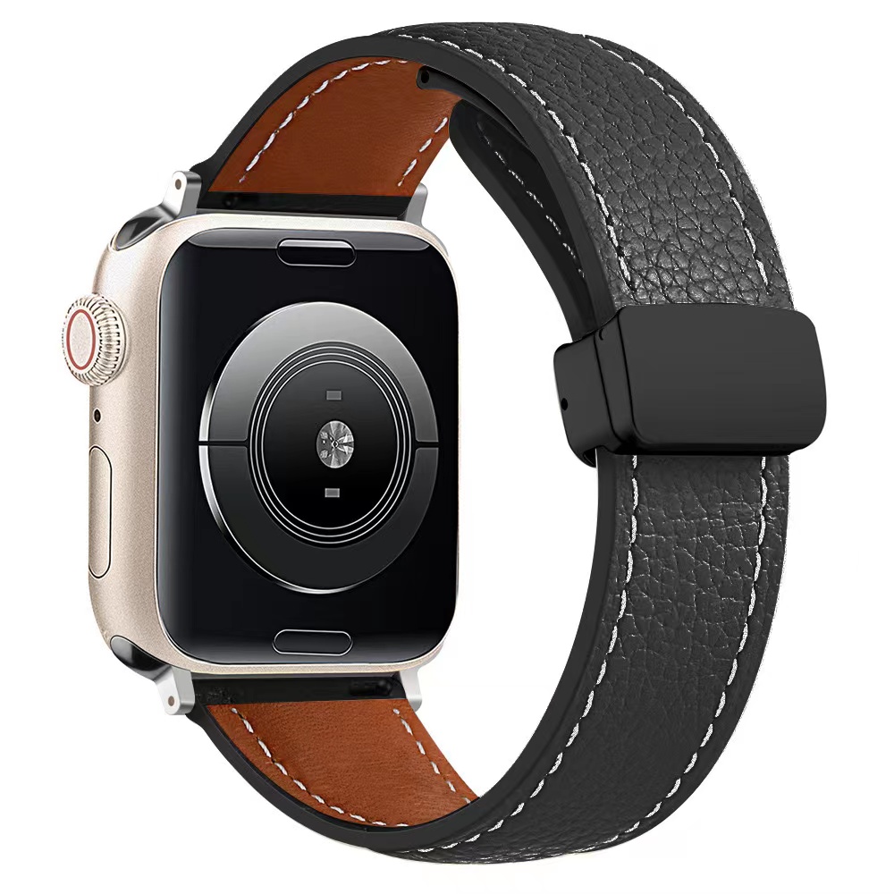 Leather Magnetic Buckle Strap for Apple Watch 44mm 42mm 46mm 45mm 41mm Ultra2 49mm Leather Band for iWatch Series 10 9 8 7 6 5