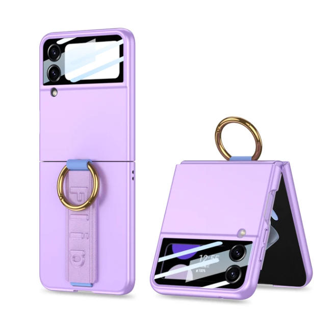 Ultra Thin Hard PC Shockproof Phone Cover for Samsung Galaxy Z Flip 6 5 4 3 5G Case with Wrist Band Ring Small Screen Protector