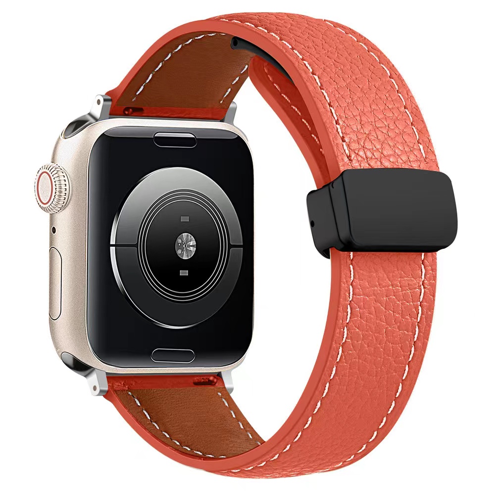 Leather Magnetic Buckle Strap for Apple Watch 44mm 42mm 46mm 45mm 41mm Ultra2 49mm Leather Band for iWatch Series 10 9 8 7 6 5
