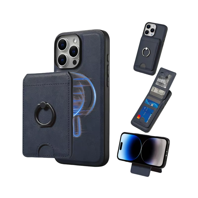 2 in 1 Magnetic Magsafe Leather Flip Wallet Ring Holder Case For iPhone 16 15 14 13 12 17 Pro Max Plus 17Air Safe Stand Cover