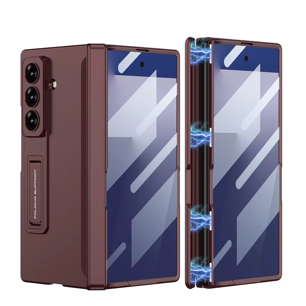 Magnetic Hinge Protective Case For Samsung Galaxy Z Fold 7 6 5G With Screen Glass Film Z Fold6 Fold7 Anti-fall Matte Stand Cover
