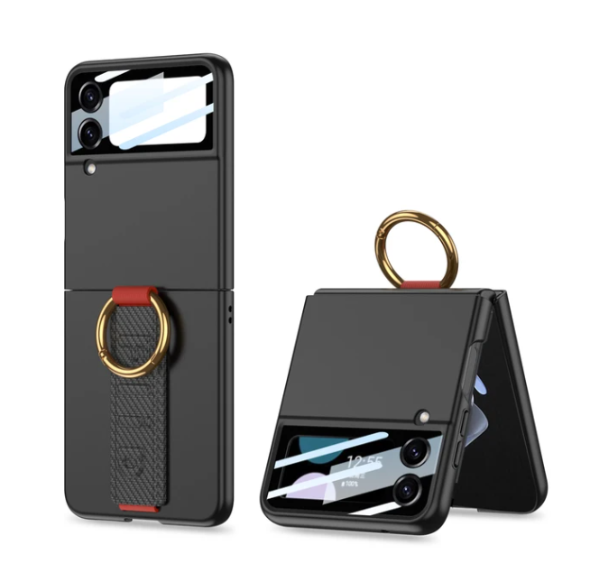 Ultra Thin Hard PC Shockproof Phone Cover for Samsung Galaxy Z Flip 6 5 4 3 5G Case with Wrist Band Ring Small Screen Protector
