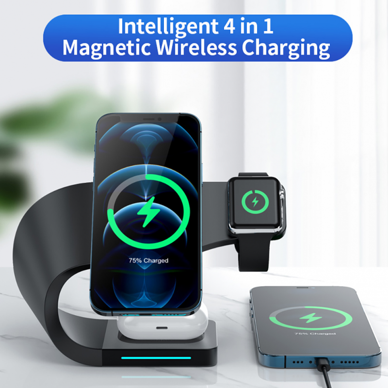 15W All-in-One Wireless Charger Stand for iPhone 14 13 12 Pro Max 13Mini Apple Watch AirPods Pro 2 Fast Wireless Charging Dock