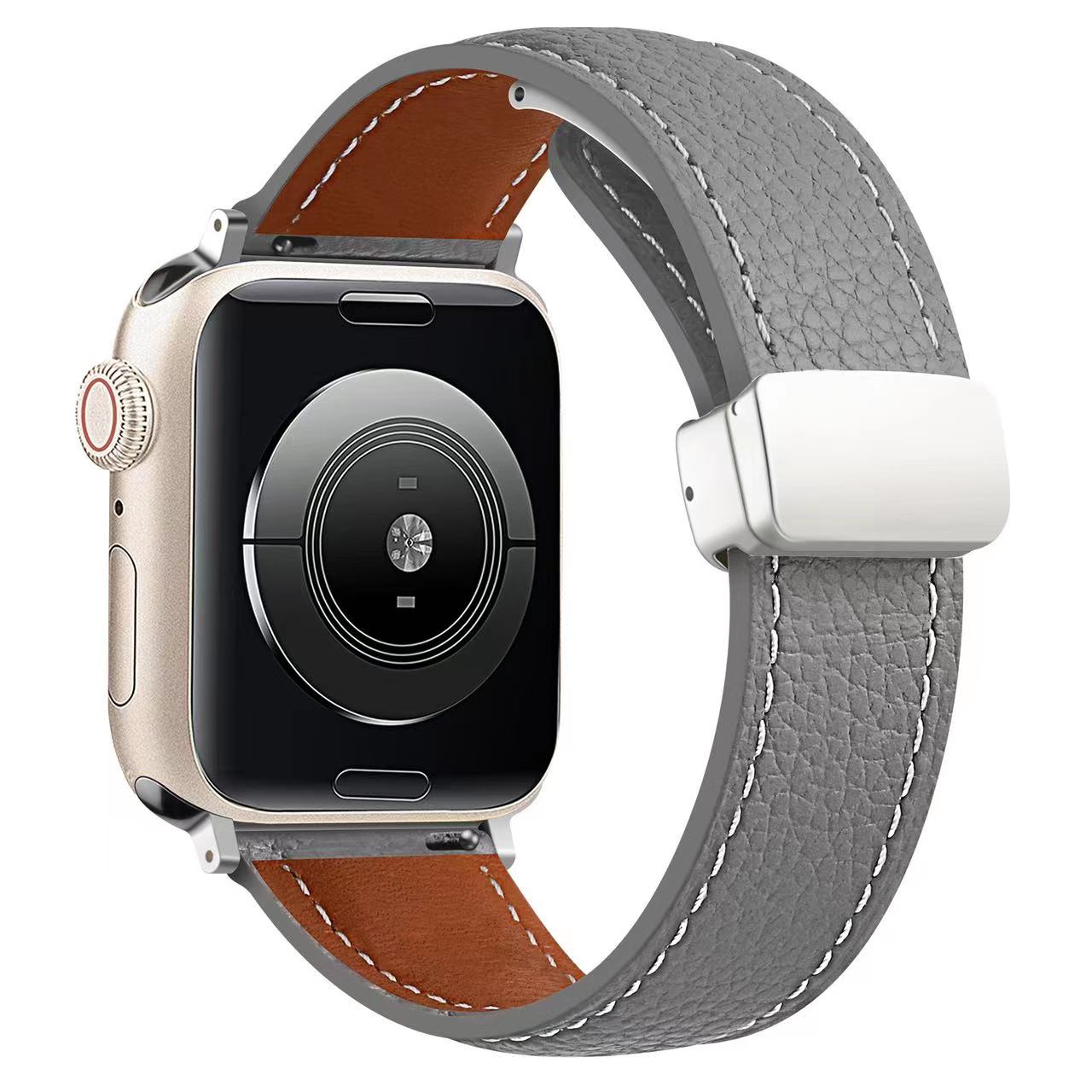 Leather Magnetic Buckle Strap for Apple Watch 44mm 42mm 46mm 45mm 41mm Ultra2 49mm Leather Band for iWatch Series 10 9 8 7 6 5