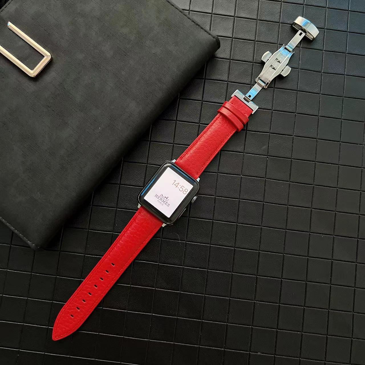 Genuine Leather Watchband for Apple Watch 40 41 mm Grainy Design Strap For IWatch 10 9 Ultra 8 7 6 5 Wristband 42 44 45 46 49 mm